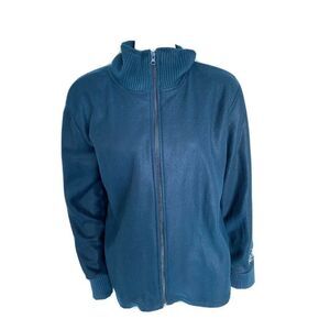 Blue Zip Up Embroidered Sleeve Womens Top Activewear Size Large